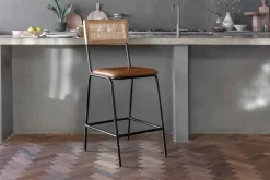 Iswa Leather & Cane Counter Chair - Aged Tan