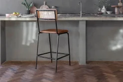 Iswa Leather & Cane Counter Chair - Aged Tan