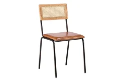Iswa Leather & Cane Dining Chair - Tan
