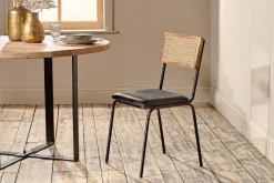 Iswa Leather & Cane Dining Chair - Black