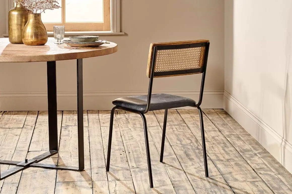 Iswa Leather & Cane Dining Chair - Black