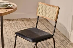 Iswa Leather & Cane Dining Chair - Black