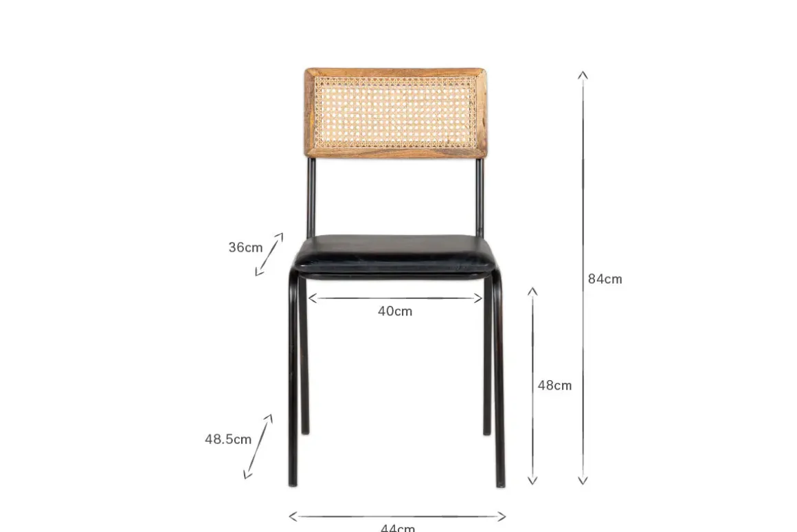 Iswa Leather & Cane Dining Chair - Black