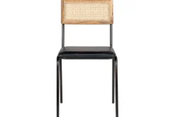 Iswa Leather & Cane Dining Chair - Black