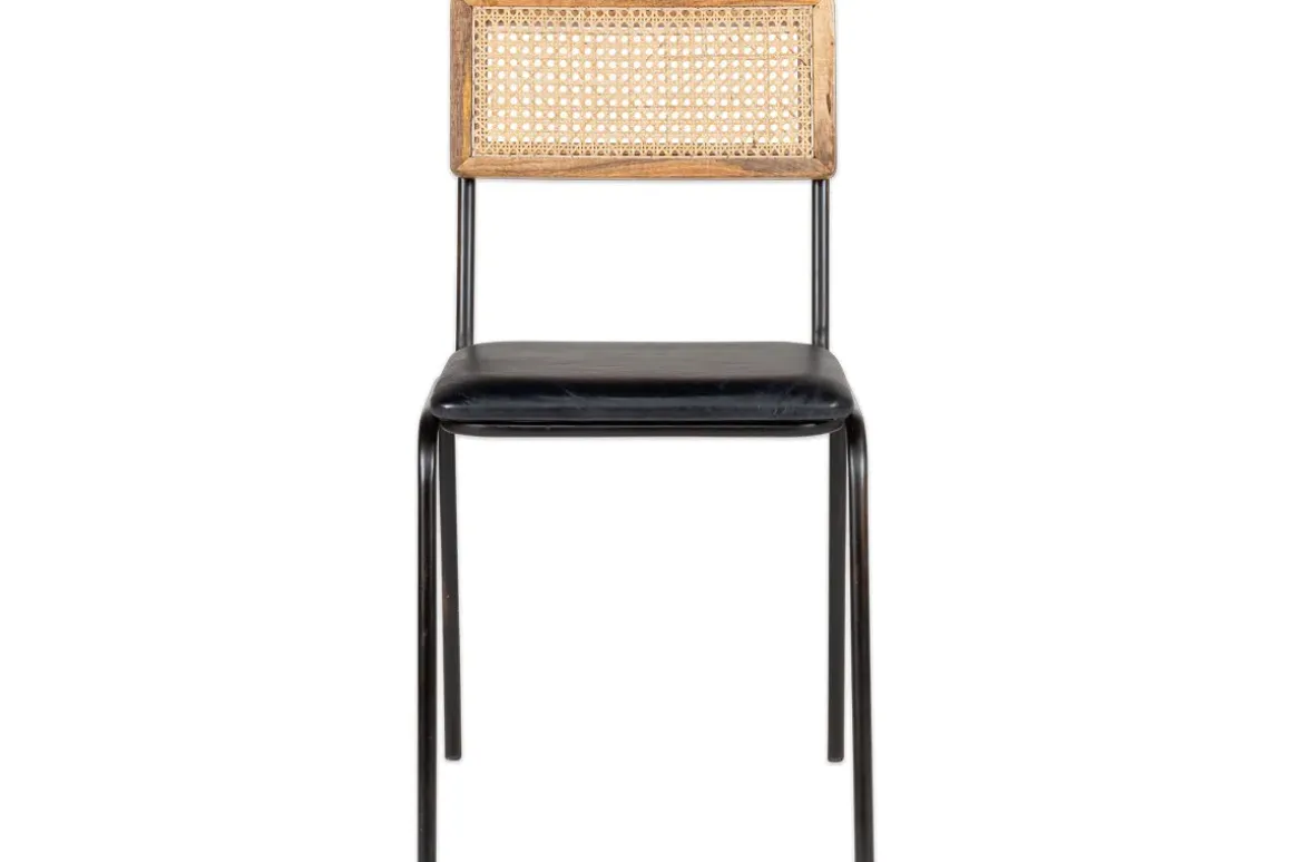 Iswa Leather & Cane Dining Chair - Black