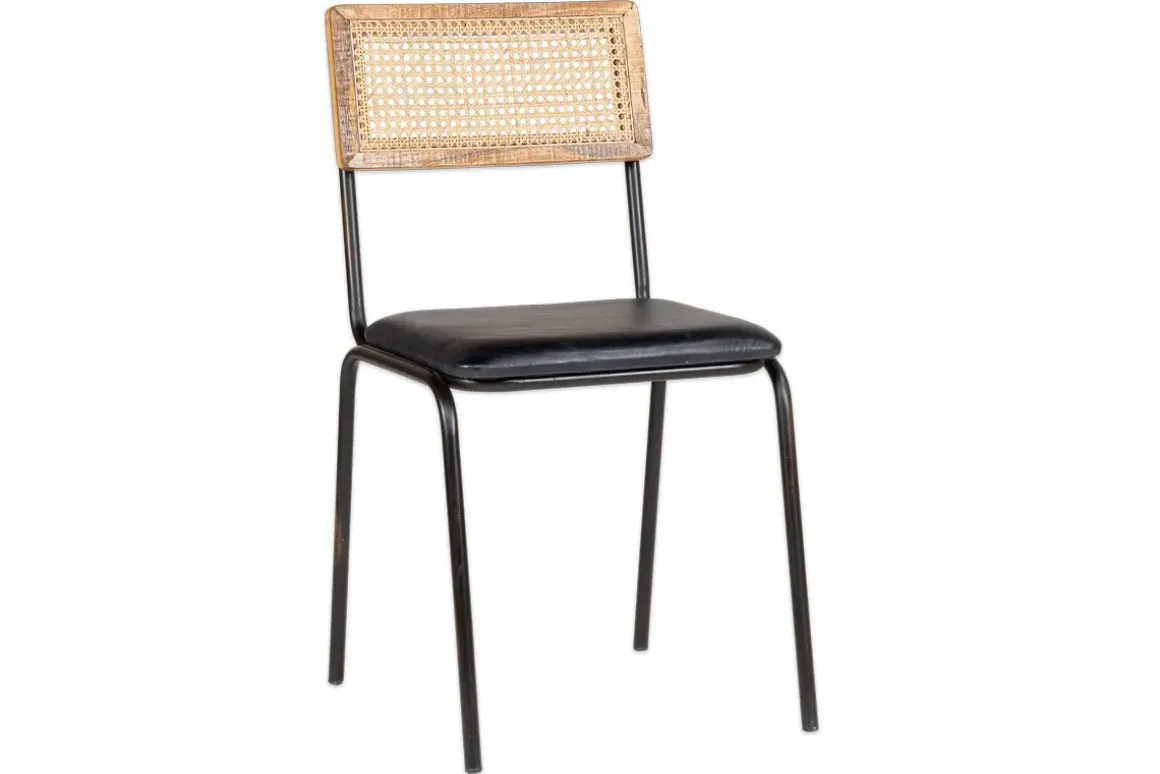 Iswa Leather & Cane Dining Chair - Black