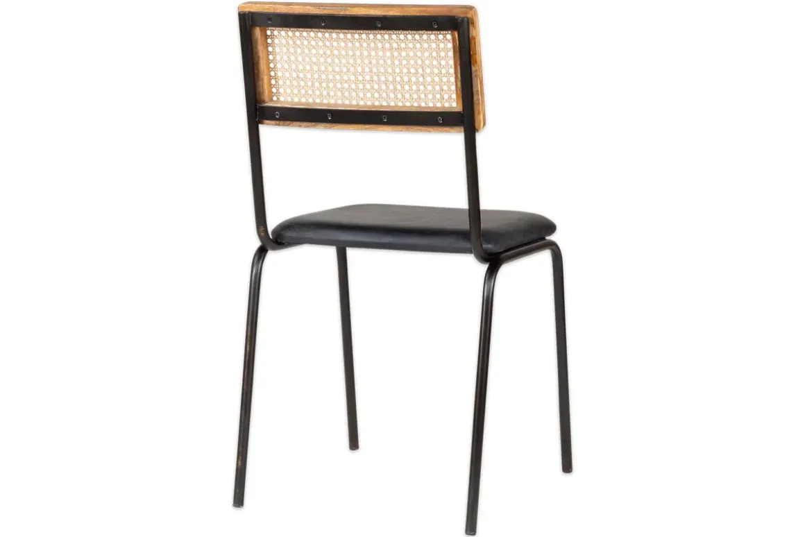 Iswa Leather & Cane Dining Chair - Black
