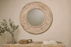 Itwa Mango Wood Carved Mirror - Natural