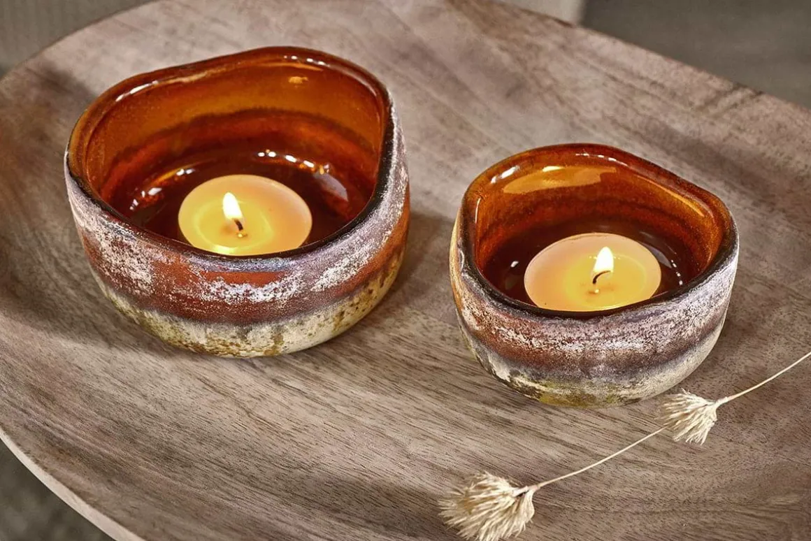 Janka Tealight Holders - Amber (Set of 2)