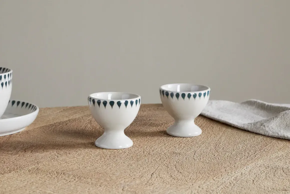 Juniper Drop Egg Cups - Cream & Juniper (Set of 2)