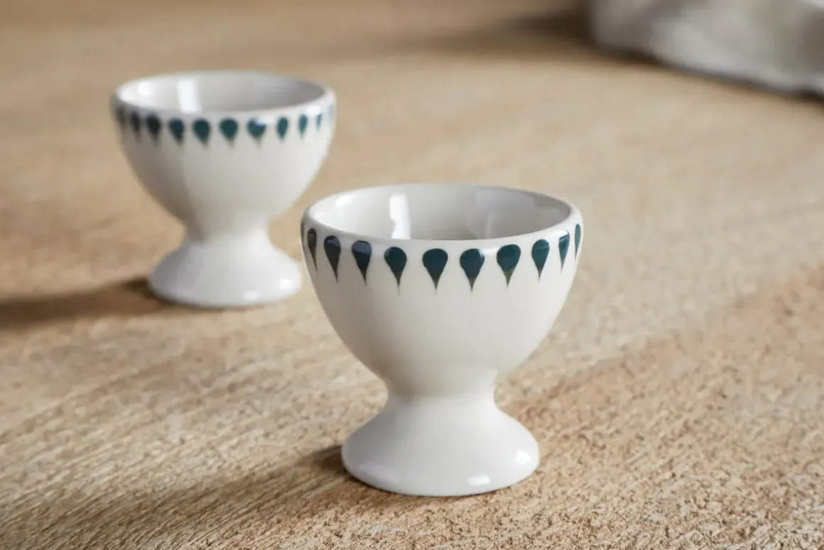 Juniper Drop Egg Cups - Cream & Juniper (Set of 2)