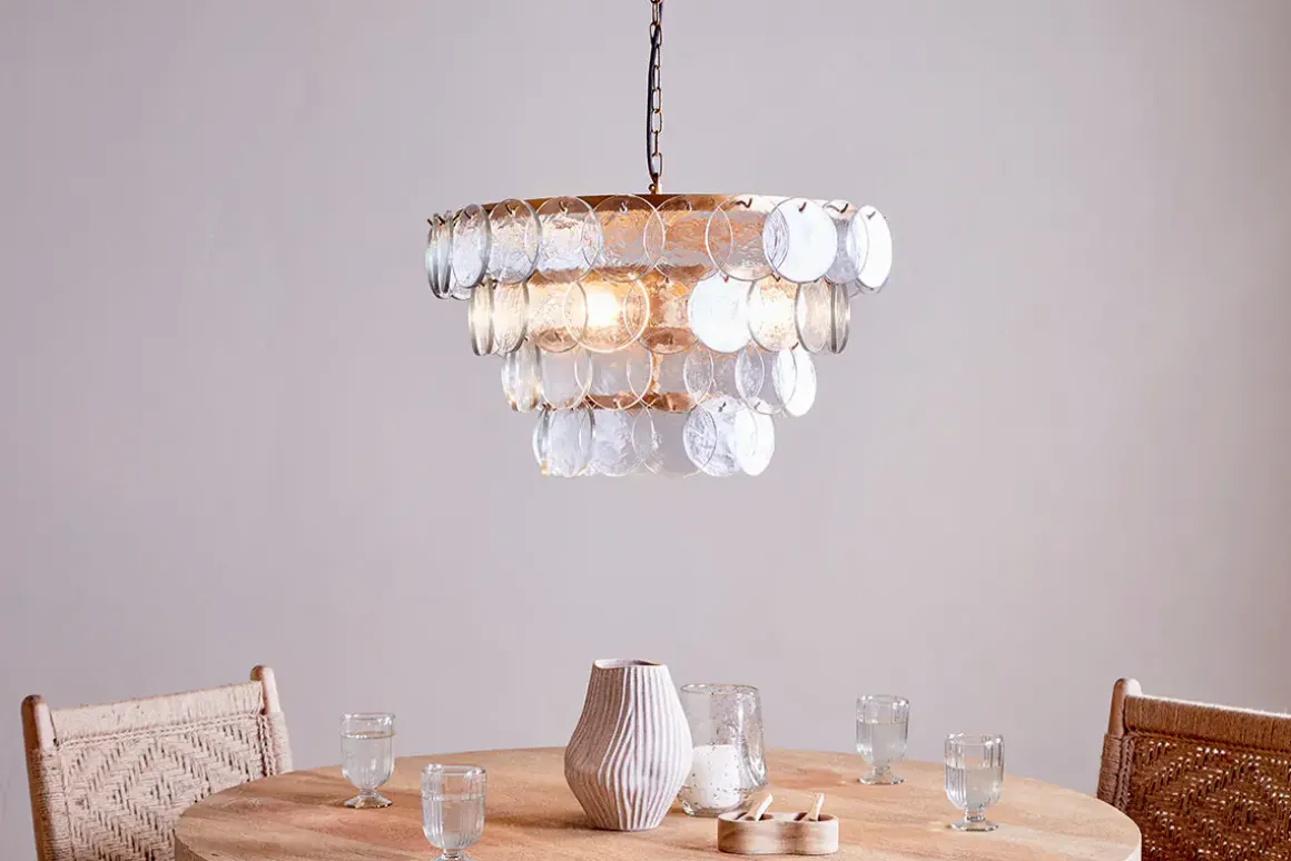 Kagitha Recycled Glass Statement Chandelier - Antique Brass & Clear
