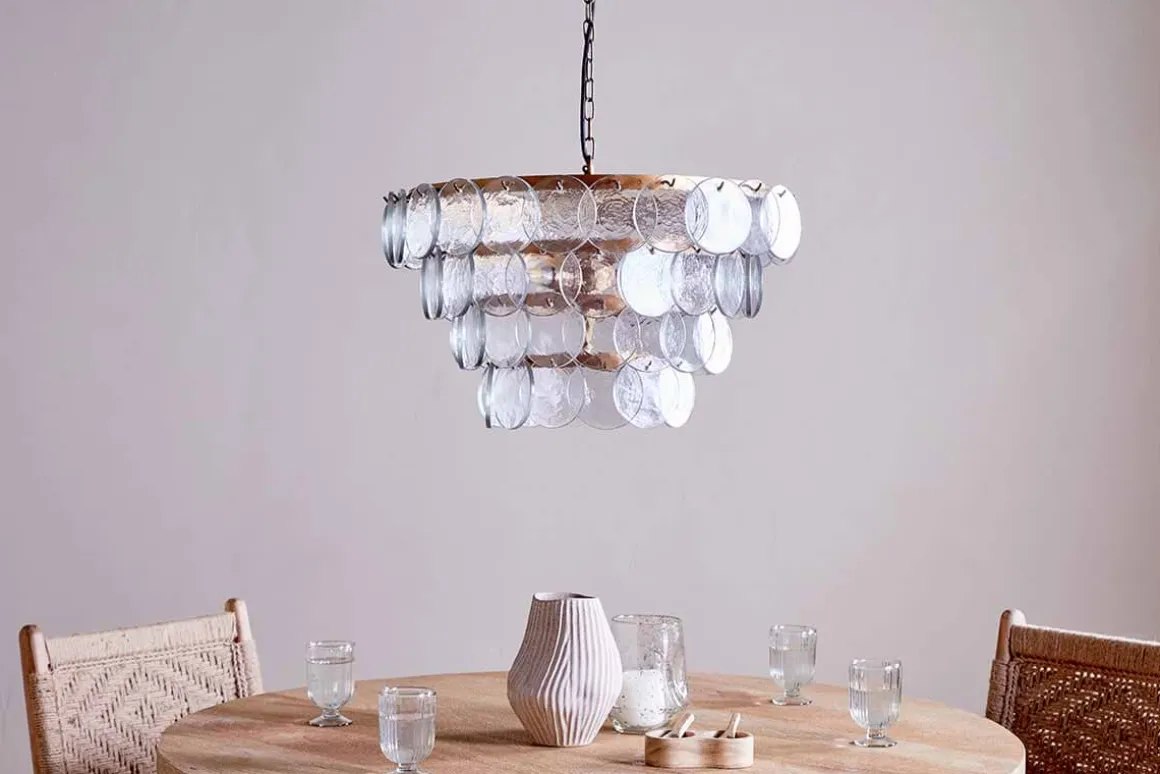 Kagitha Recycled Glass Statement Chandelier - Antique Brass & Clear