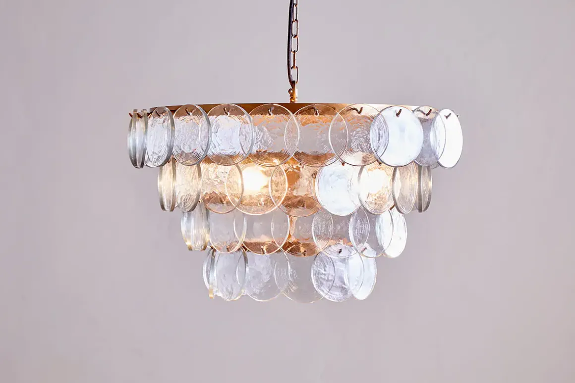 Kagitha Recycled Glass Statement Chandelier - Antique Brass & Clear