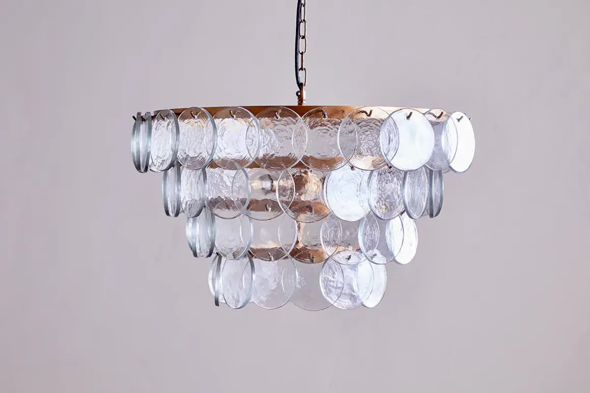 Kagitha Recycled Glass Statement Chandelier - Antique Brass & Clear