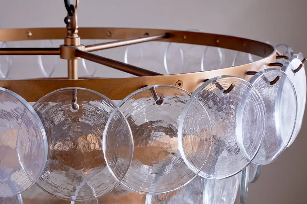 Kagitha Recycled Glass Statement Chandelier - Antique Brass & Clear