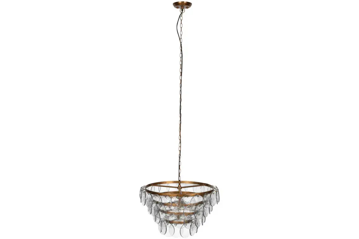 Kagitha Recycled Glass Statement Chandelier - Antique Brass & Clear