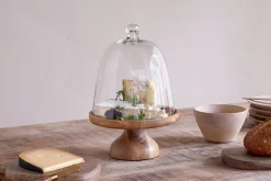 Kannati Mango Wood & Glass Cheese Stand - Clear