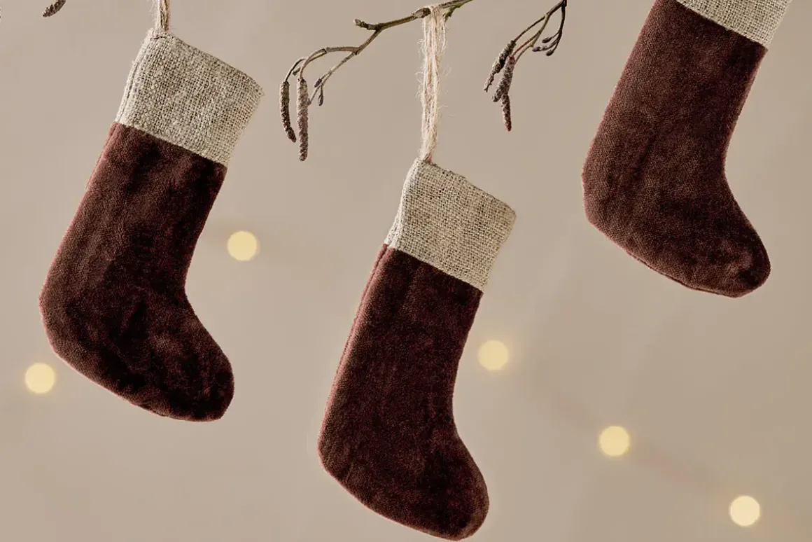 Karru Cotton Velvet Mini Stocking - Rich Mocha - (Set of 3)