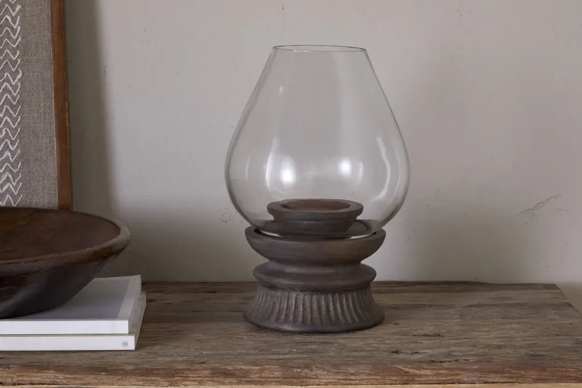 Kawani Mango Wood Lantern - Dark Ash