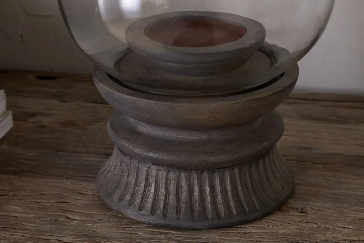 Kawani Mango Wood Lantern - Dark Ash