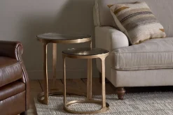 Khidki Cast Metal & Glass Nesting Side Tables - Antique Brass (Set of 2)