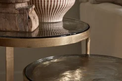Khidki Cast Metal & Glass Nesting Side Tables - Antique Brass (Set of 2)