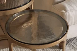 Khidki Cast Metal & Glass Nesting Side Tables - Antique Brass (Set of 2)