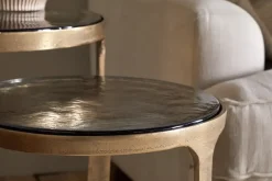 Khidki Cast Metal & Glass Nesting Side Tables - Antique Brass (Set of 2)