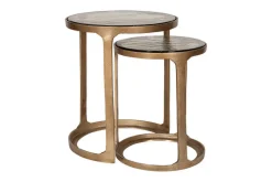 Khidki Cast Metal & Glass Nesting Side Tables - Antique Brass (Set of 2)