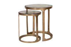 Khidki Cast Metal & Glass Nesting Side Tables - Antique Brass (Set of 2)
