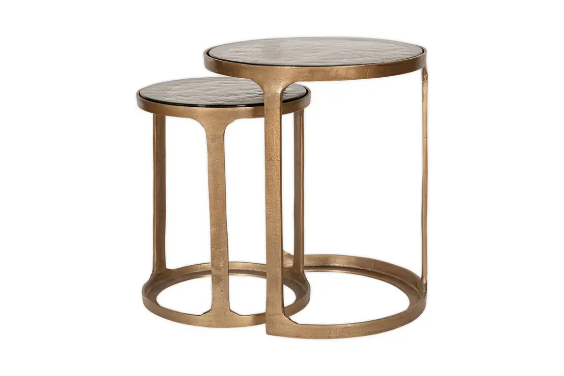 Khidki Cast Metal & Glass Nesting Side Tables - Antique Brass (Set of 2)