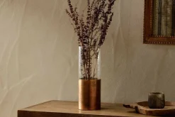 Khila Metal & Glass Vase - Clear & Antique Brass