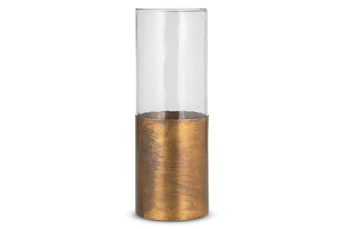 Khila Metal & Glass Vase - Clear & Antique Brass