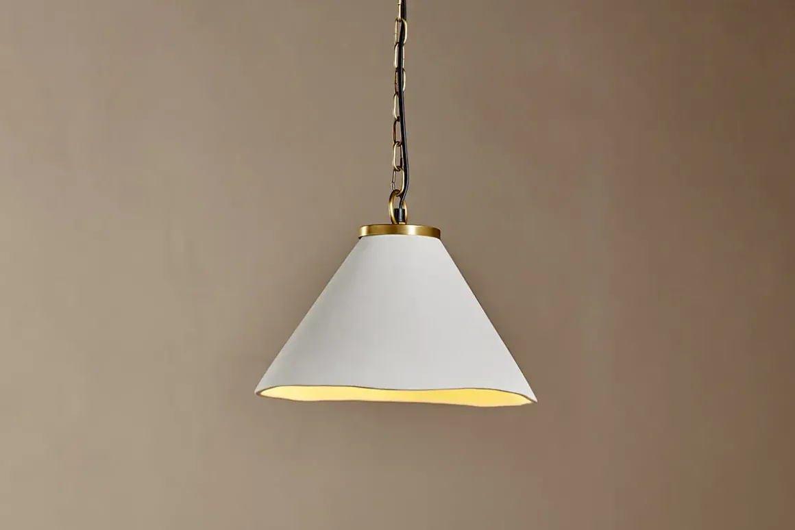 Kiara Organic Shape Ceramic Pendant Light - Off White & Antique Brass