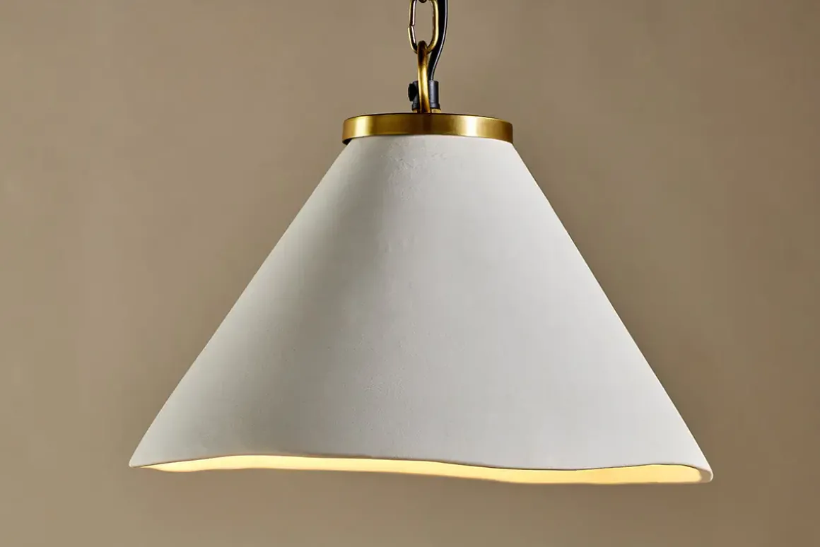 Kiara Organic Shape Ceramic Pendant Light - Off White & Antique Brass