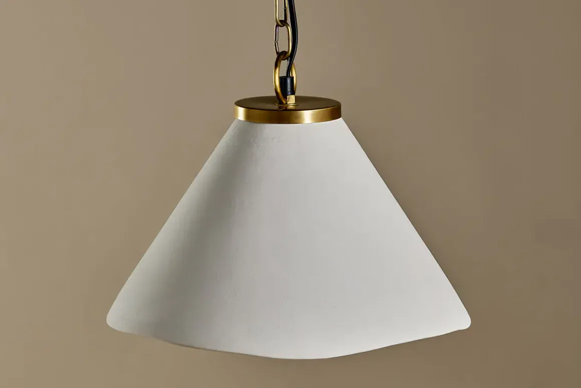 Kiara Organic Shape Ceramic Pendant Light - Off White & Antique Brass