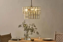 Kirindi Glass Panelled Chandelier - Clear & Antique Brass