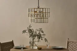 Kirindi Glass Panelled Chandelier - Clear & Antique Brass