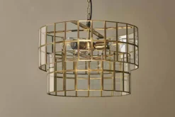 Kirindi Glass Panelled Chandelier - Clear & Antique Brass
