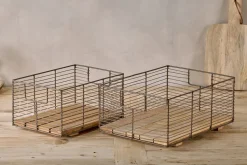 Kochi Iron & Mango Wood Baskets - Brown (Set of 2)