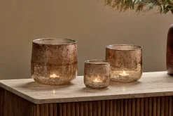 Konara Glass Tealight Holder - Copper Smoke