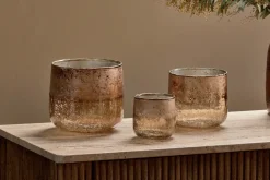 Konara Glass Tealight Holder - Copper Smoke