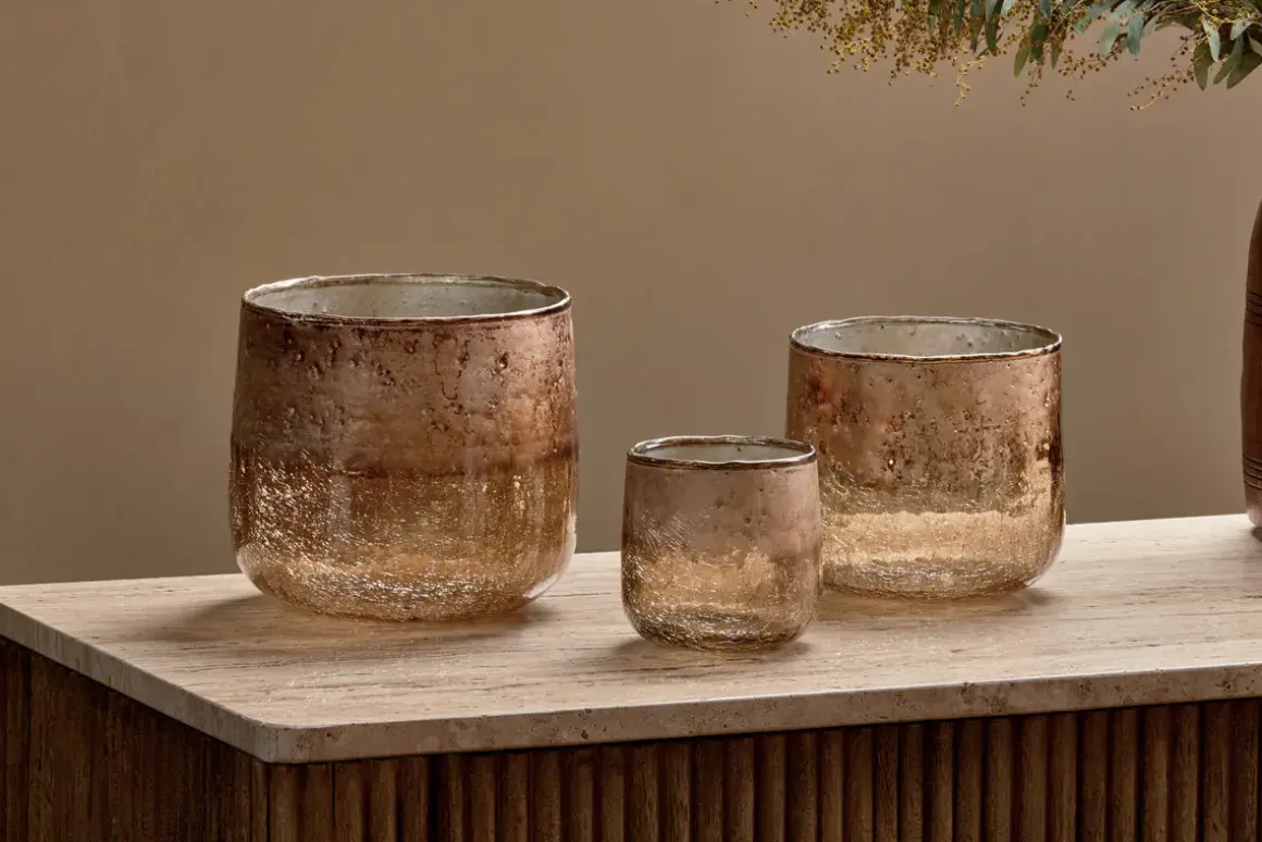 Konara Glass Tealight Holder - Copper Smoke