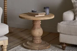 Laya Round Carved Side Table - Natural