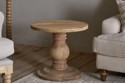 Laya Round Carved Side Table - Natural