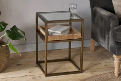 Luzon Iron & Mango Wood Display Side Table - Brass