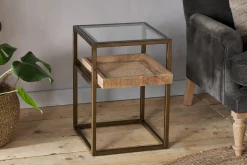 Luzon Iron & Mango Wood Display Side Table - Brass