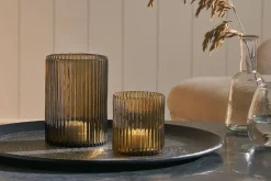 Malana Recycled Glass Candle Holder - Smoke Brown