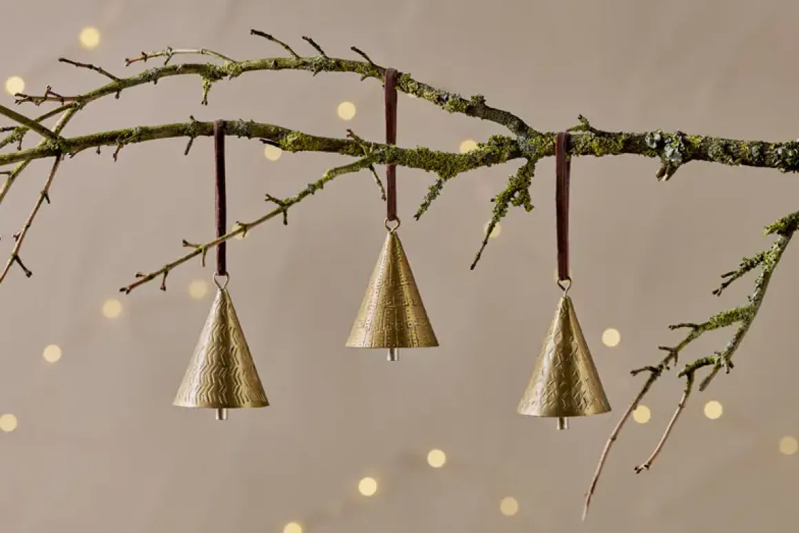 Manya Metal Bell Baubles - Brass - (Set of 3)